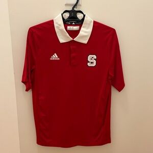 NC State Adidas Red Polo with White Collar